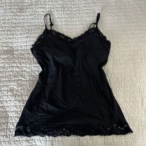 Black lace cotton tank top